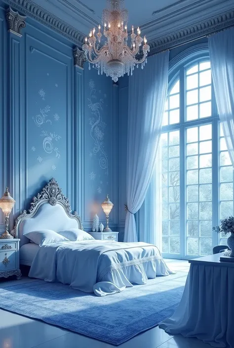 Big bedroom of princess in theme blue etheral