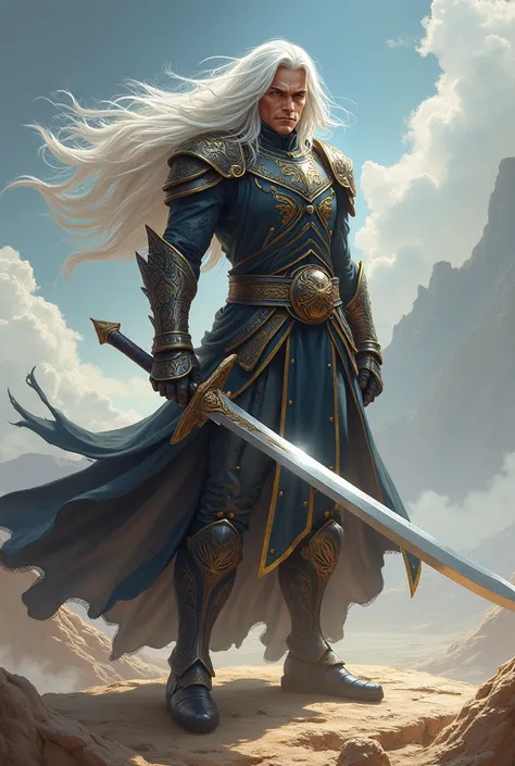 A swordsman with long white hair