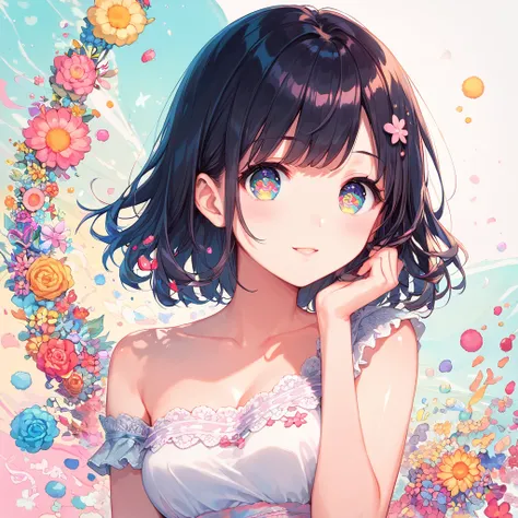 Score_9, Score_8_superior, Score_7_superior,sauce_anime, High-resolution images,masterpiece,Best Quality,girl,Cute face,Beautiful Skin,Shiny Hair,Highly detailed eyes,Pastel color background, Jojipan, 