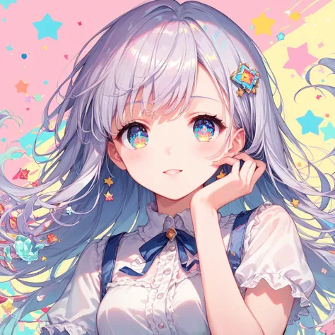 Score_9, Score_8_superior, Score_7_superior,sauce_anime, High-resolution images,masterpiece,Best Quality,girl,Cute face,Beautiful Skin,Shiny Hair,Highly detailed eyes,Pastel color background, Jojipan, 