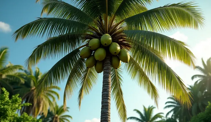 coconut tree with coconuts hanging on it.
Create a very realistic video 





