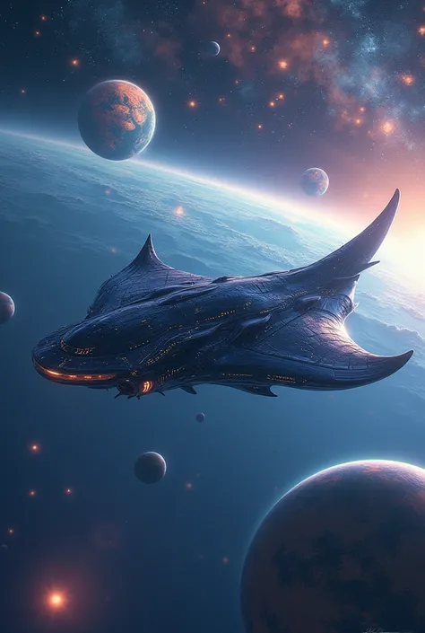 Spaceship that look similar to marine animals in the universe that have planets around it (anime)