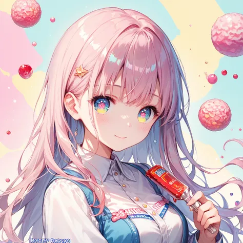 Score_9, Score_8_superior, Score_7_superior,sauce_anime, High-resolution images,masterpiece,Best Quality,girl,Cute face,Beautiful Skin,Shiny Hair,Highly detailed eyes,Pastel color background, Jojipan, 