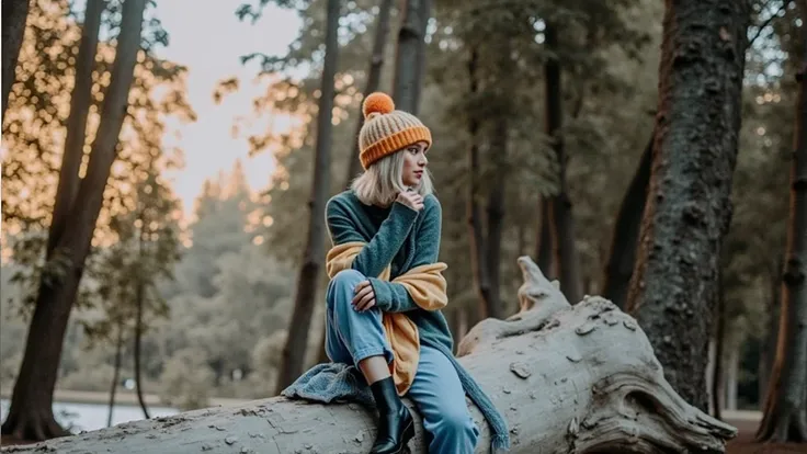 Her name is Nova Kyilin,20-year-old asian woman sitting in the dark forest,fair and light ivory skin tone,dark wavy hairs, beautiful girl, t-shirt and skirt, night time, trees in the background, moon lighting, depth of field, ultra realistic, high detail, ...