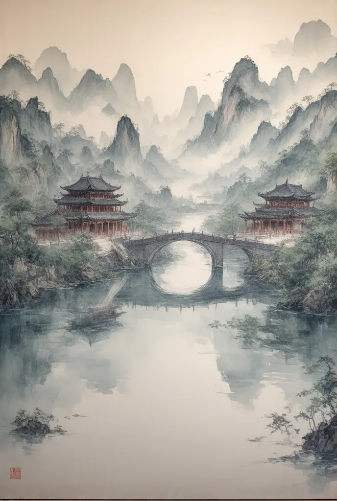 ((city reflected on water ))ancient china,(masterpiece:1.2),超 hd ,  pay attention to details ,   high quality  ,  hd , 最  high q...