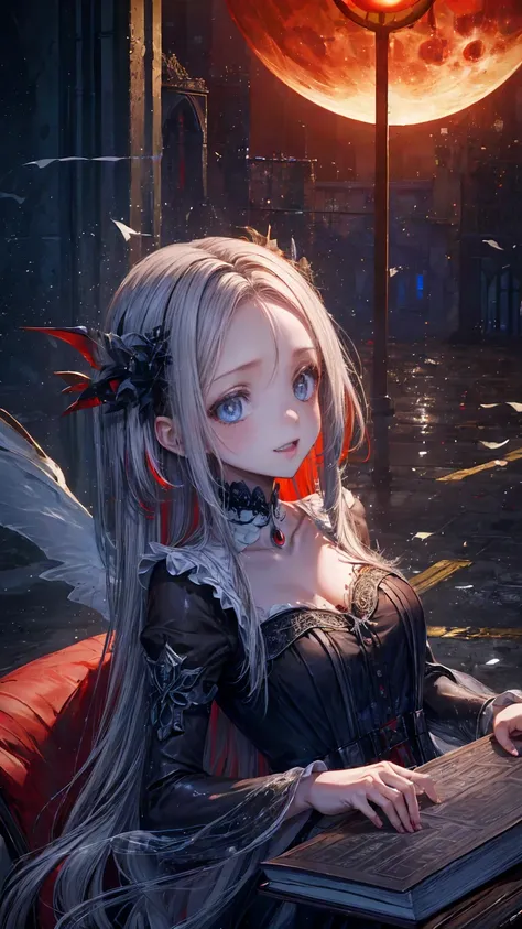  Very detailedな壁紙 ,  Very detailed, Detailed Shadows,  very accurate and detailed,  Very detailedな 8K 壁紙, Very beautiful 8K CG wallpaper,Old ruined church. .  Her Black Dress Is Torn ，There are stains in many places. Her Grey Hair is dull, Long and Disturb...