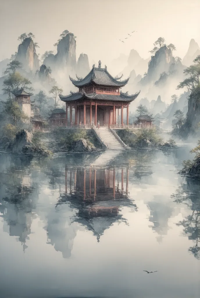 ((city reflected on water ))ancient china,(masterpiece:1.2),超 hd ,  pay attention to details ,   high quality  ,  hd , 最  high q...