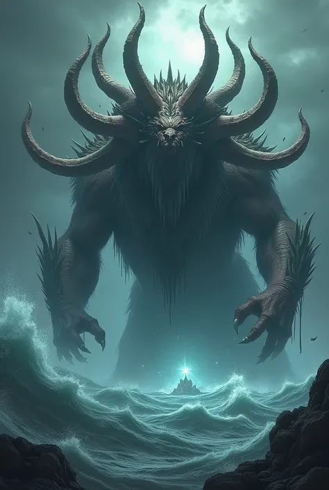 A beast rising out of the sea, with ten horns and seven heads, with ten diadems on its horns and blasphemous names on its head