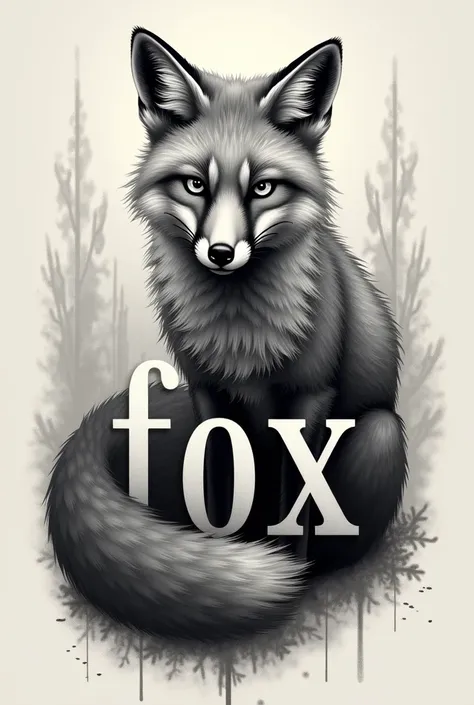 tattoo with text "fox" in shades of gray 