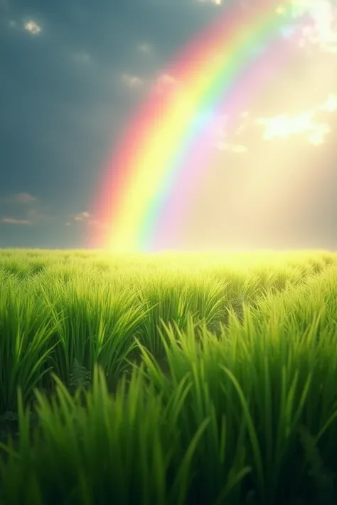 Rainbow over a wheatgrass field 
