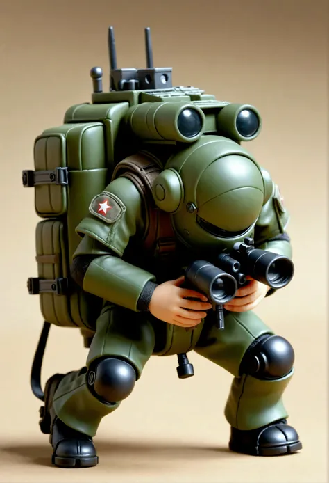 Photorealistic Cute figure, Real little インコ on all fours , with heavy machine, Missile pod on back , canon, grenade launcher, heavy backpack,