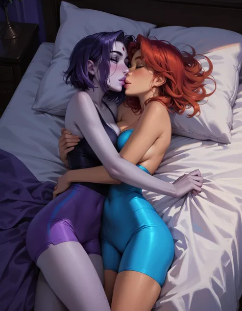 score_9, score_8_up, score_7_up, rating_questionable, epicphoto, 2girls, duo, couple, yuri, very sexy (raven, short hair, tight ...