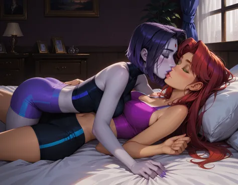 score_9, score_8_up, score_7_up, rating_questionable, epicphoto, 2girls, duo, couple, yuri, very sexy (raven, short hair, tight ...