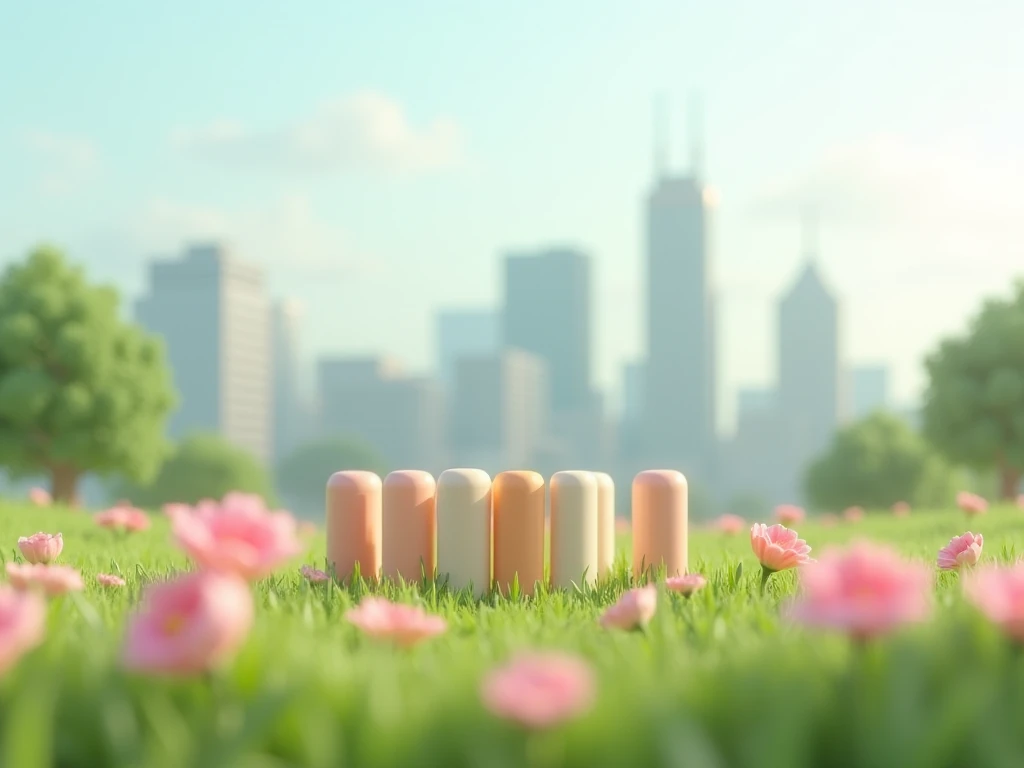 photography set，Miniature Landscape，8K Ultra HD，No living things，C4D、 plushie photography ， blurry flowers in front ， 8 cylinders of different heights in the middle，grassland，Blurred city background，Tyndall dreamy effect ，Lovely artwork、Promotional renderi...