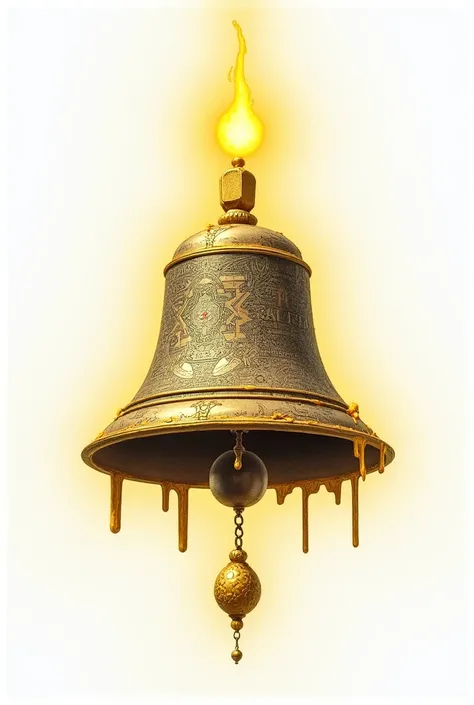 Now I want a bell in the shape of a knowledge drawing with a yellowish aura with a white background and I want it to have the edges as if it were melting gold. I want it in a drawing format and not a realistic one, but I want it bigger and more detailed.