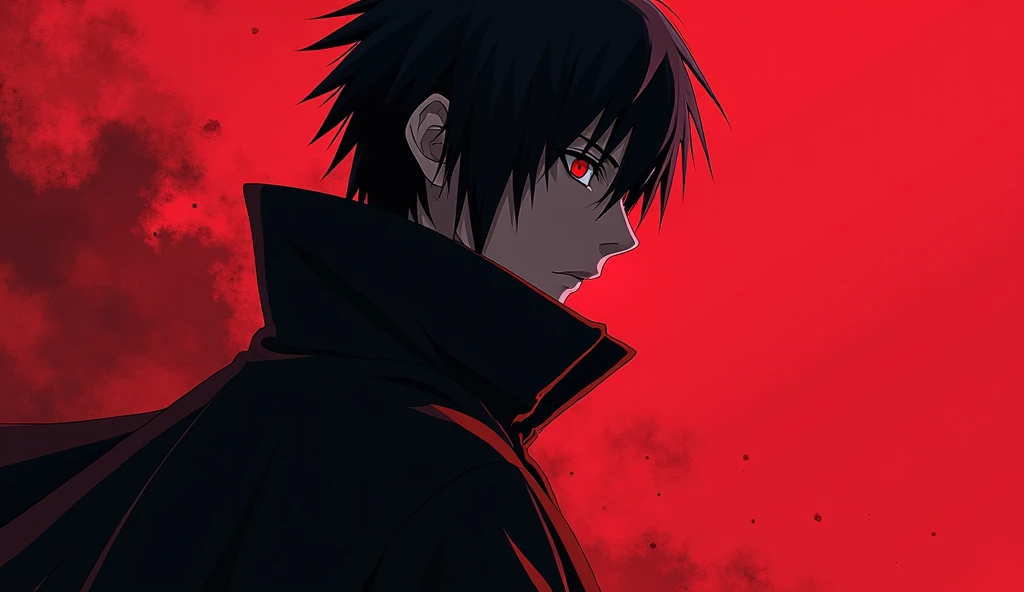 itachi uchiha in naruto. charcter need in right side.hd. black in red background left background need more space. main charcter need focuse on right side. its for website