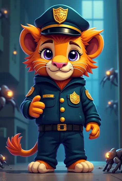 Sheru baby lion round face expensive shining eyes wear it police uniform fluffy hair is assigned to investigate a robbery at a high-tech research lab.  
   - While exploring, he encounters a room filled with glowing spiders.  
   - One of the spiders bites...