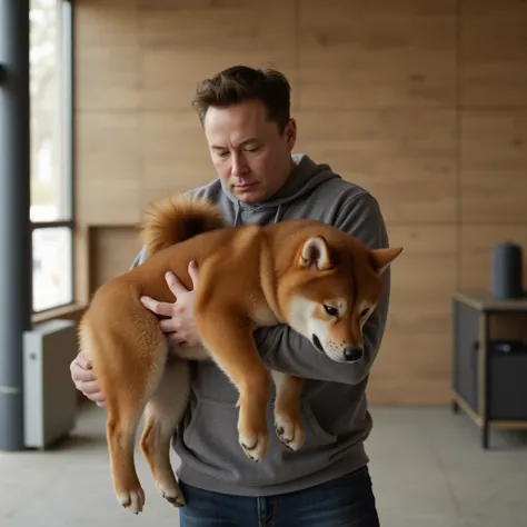 Elon Musk in possession of a Shiba Inu