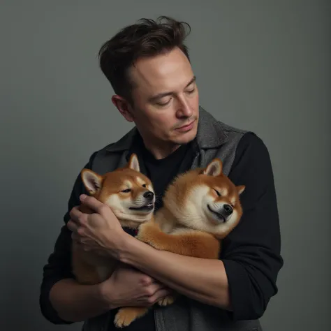 "Elon Musk with a Shiba Inu in his arms