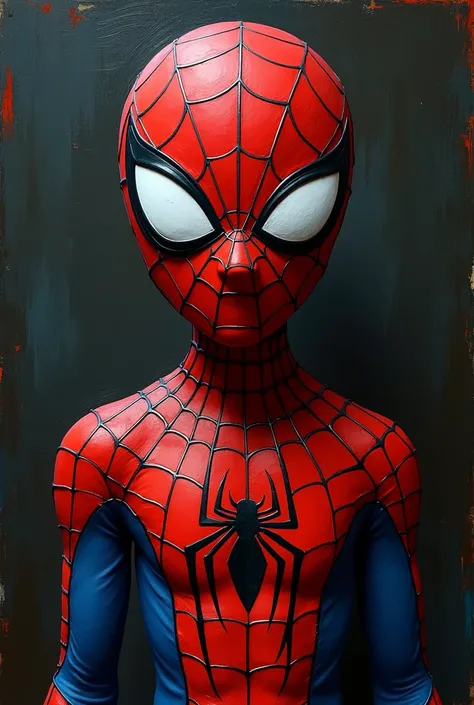 Spider man painting, distorted, cartoon, animation, unrealistic, minimal, painting, modern art, ((pablo picasso style)), picasso, full body, super hero pose, masterpiece, indian, indian dress, animated, new suit, detailed, tikal in forehead, indian symbols...