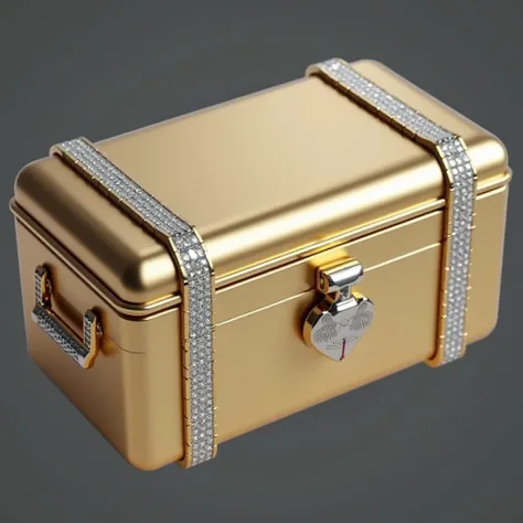 (masterpiece, top quality, best quality, official art,beautiful and aesthetic:1.2), (4K,8k, best quality,masterpiece:1.2),(((white background))), Alone,Game Item Icons，Gold的箱子，Gold，The gold box ，Case made of gold with diamonds on it ，There is a raised stru...