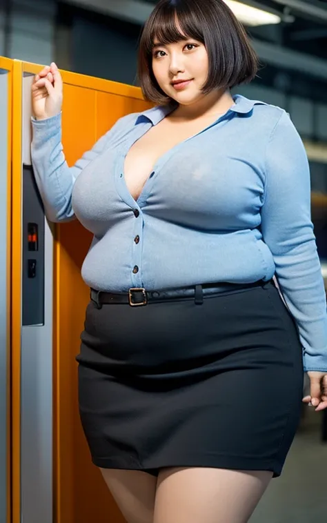 A woman with very large breasts takes a photo, chubbyちゃん, chic, , Yoshitomo Nara, shikamimi, Chiho, sakimichan, ( Software ) Workplace Safety, Japanese Goddess, Ayaka cosplay, Orange and black, Ayaka, sakimichan hdri、Being overweight,  very fat , chubby,4K...