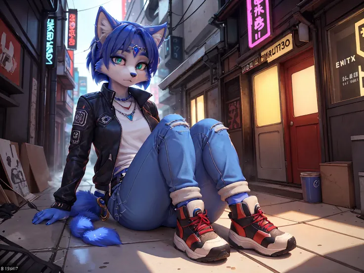 a picture of ((krystal)), Star Fox-Krystal, lovable, green eyes, ((( long blue hair 1 .3))), Decollete, anthro, Fuzzy,  detailed Fluffys fell,  detailed face , (Fluffy),  1 girl, Alone,woman, green eyes, undercut, ultra-realistic 8k cg ,  masterpiece, (( u...