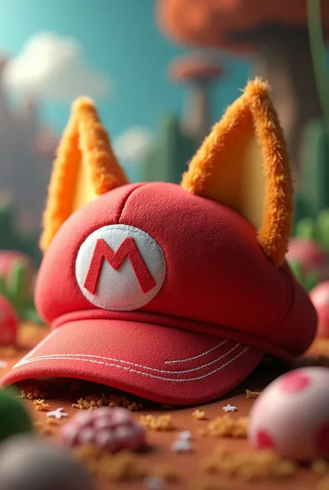 Create the Mario hat but that has a text that says c and that has fox ears 
