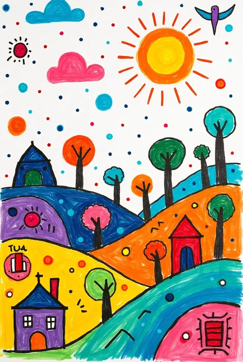 Landscape drawing made by a 4 or  boy 