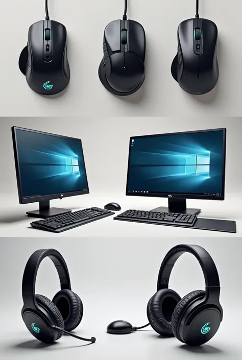  I want you to generate 4 images of different peripherals such as mice /realistically shaped monitors or headphones  