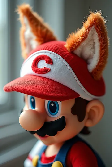 Create the Mario hat but put c in the white part of the hat and that it has fox ears 
