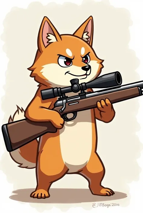 Shiba Inu、Character Style、 sniper rifle 、Illustration、