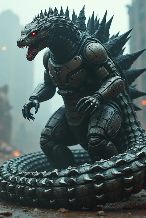 A robotic anaconda and a godzilla mix image and power full body 