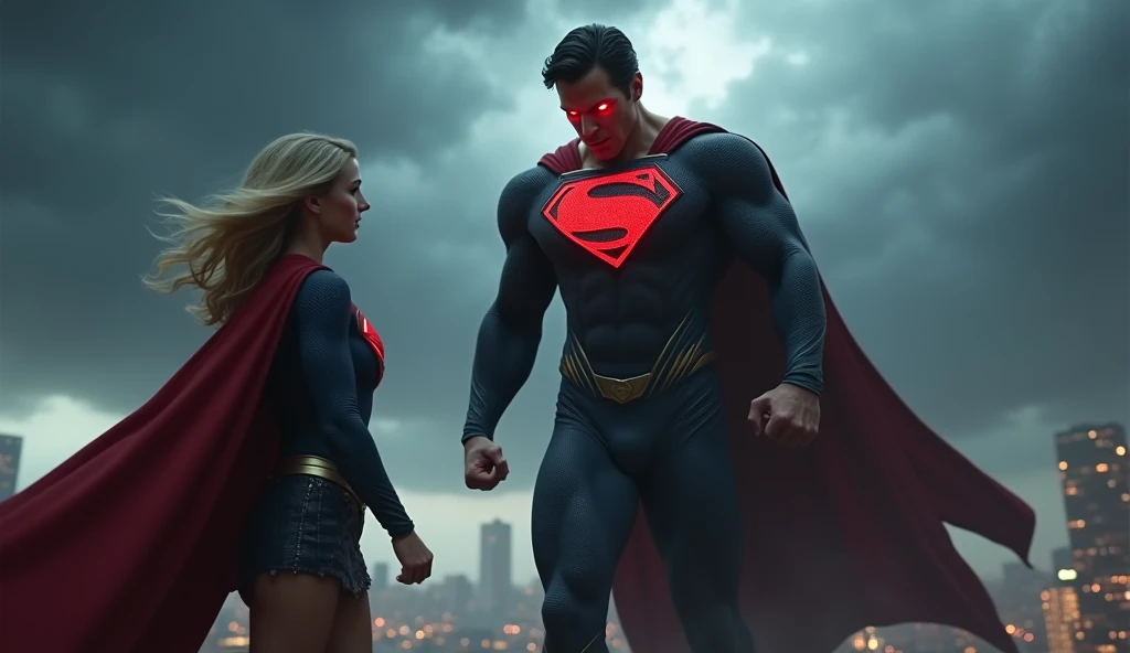 Evil super man following Supergirl 