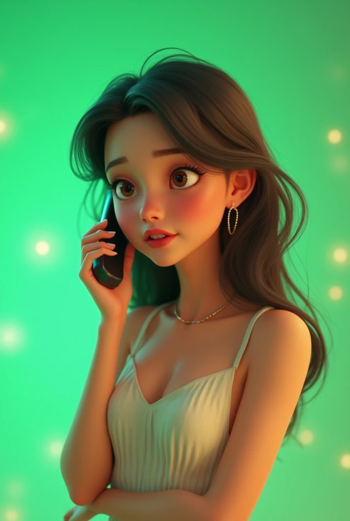 Ai romantic animated girl talking phone cal  green screen




