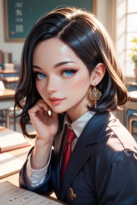 1 woman , academic, Beauty, Black hair, Orient, Blue eyes