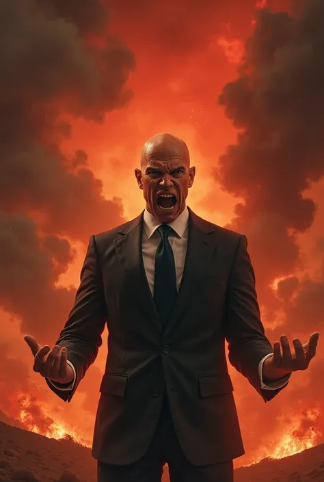 Bald teacher in suit angry in hellfire