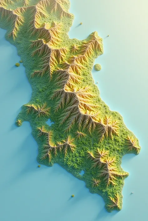 Only full Map of java that shows shining white mountain in North green forests in middle and cutting of west and south side yellow colour in south