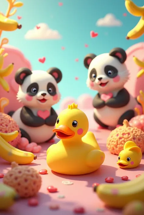  Picture with rubber ducks, Pandas hearts, Cats and bananas 