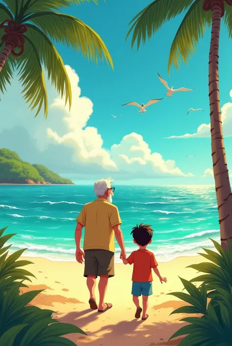 Example of animated film poster wau state Kelantan story of grandfather and grandson on the beach 