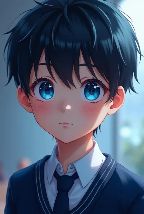 Boy with High School uniform with dark blue eye like starry night sky