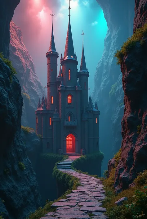 Visually Striking Surreal 3D supernatural Fantasy wizards castle, 3D Art of a cinematographic, in the style of trompe-l’œil, illusionistic, By Alexander Jansson and Tim Burton, Magical Fantasy, gradient and overlay, High contrast, Global Illumination light...