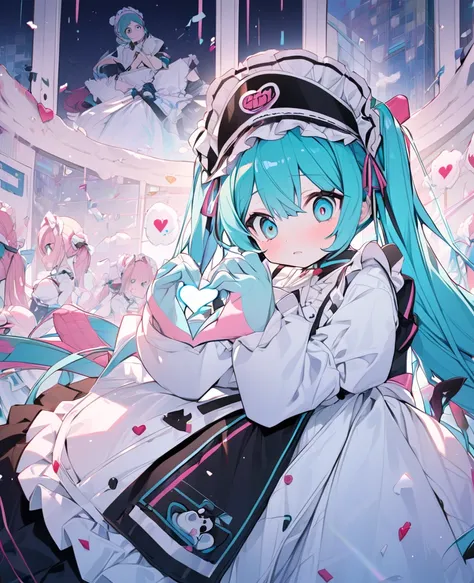    Hatsune Miku、  maid clothes、High image quality、Indifference、Im thinking about something else、Heart Hands、Cold Eyes