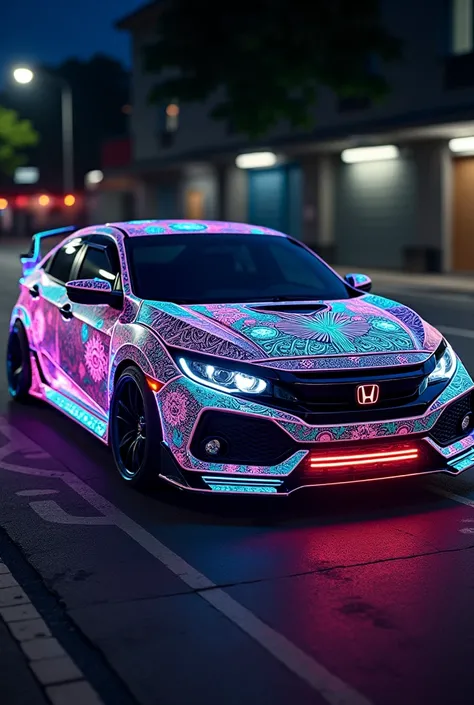 Create an image in top beautiful srilankan  led light on the modified honda civic
