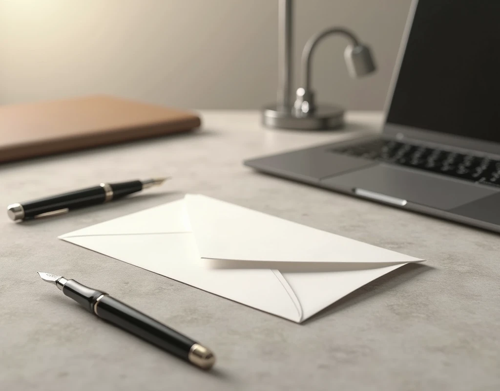 1 envelope, email and luxury pen on the table 