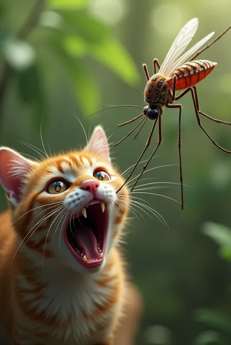 mosquito biting a cat crying