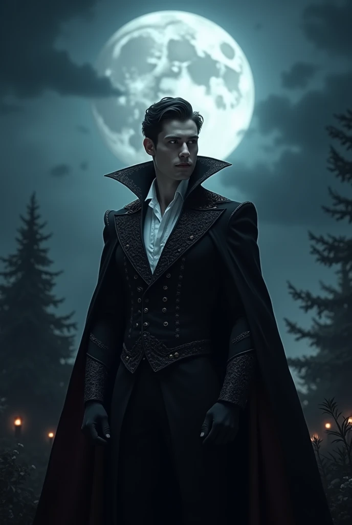 Handsome vampire under the dark night moonlight