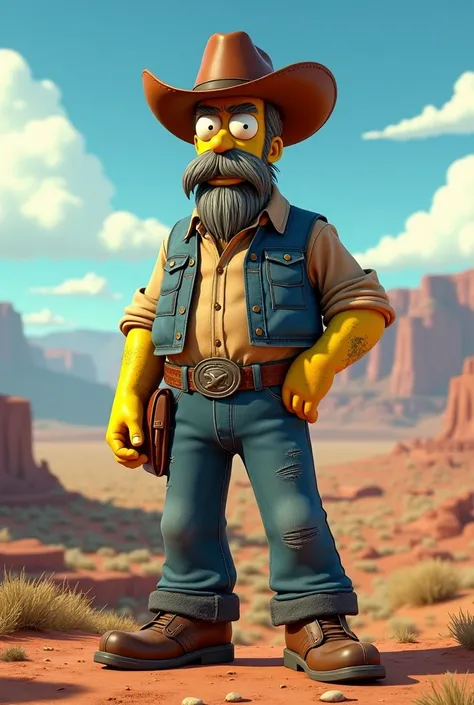 Create an image of Cletus from the Simpsons as a cowboy and bearing the name of Milton