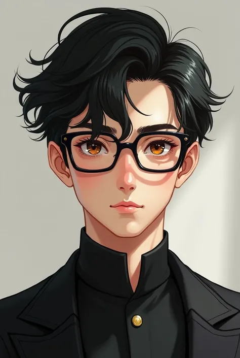 Handsome young man wearing black hair glasses and brown eyes