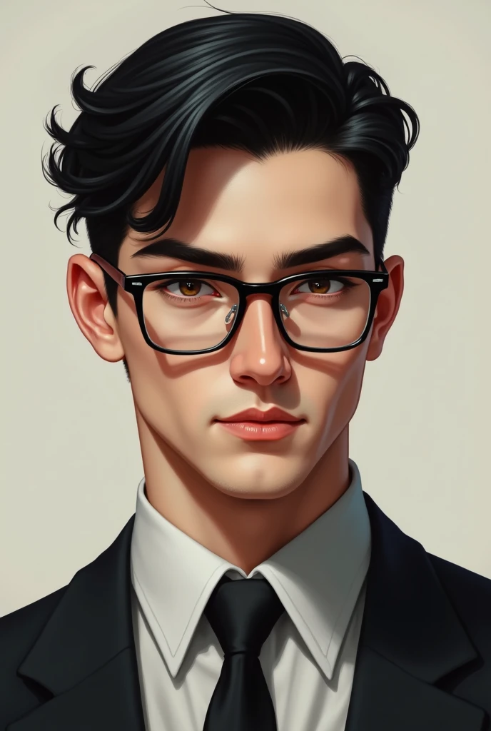 Handsome young man wearing black hair glasses and brown eyes